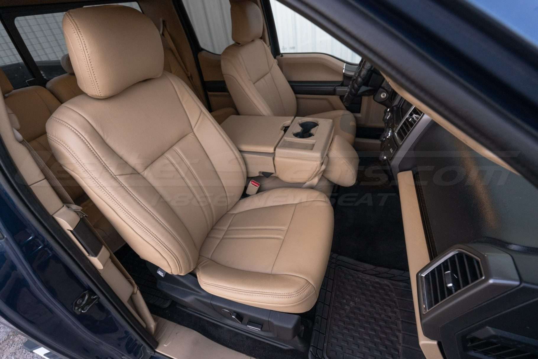 Tp-down view of front passenger Bisque leather seat