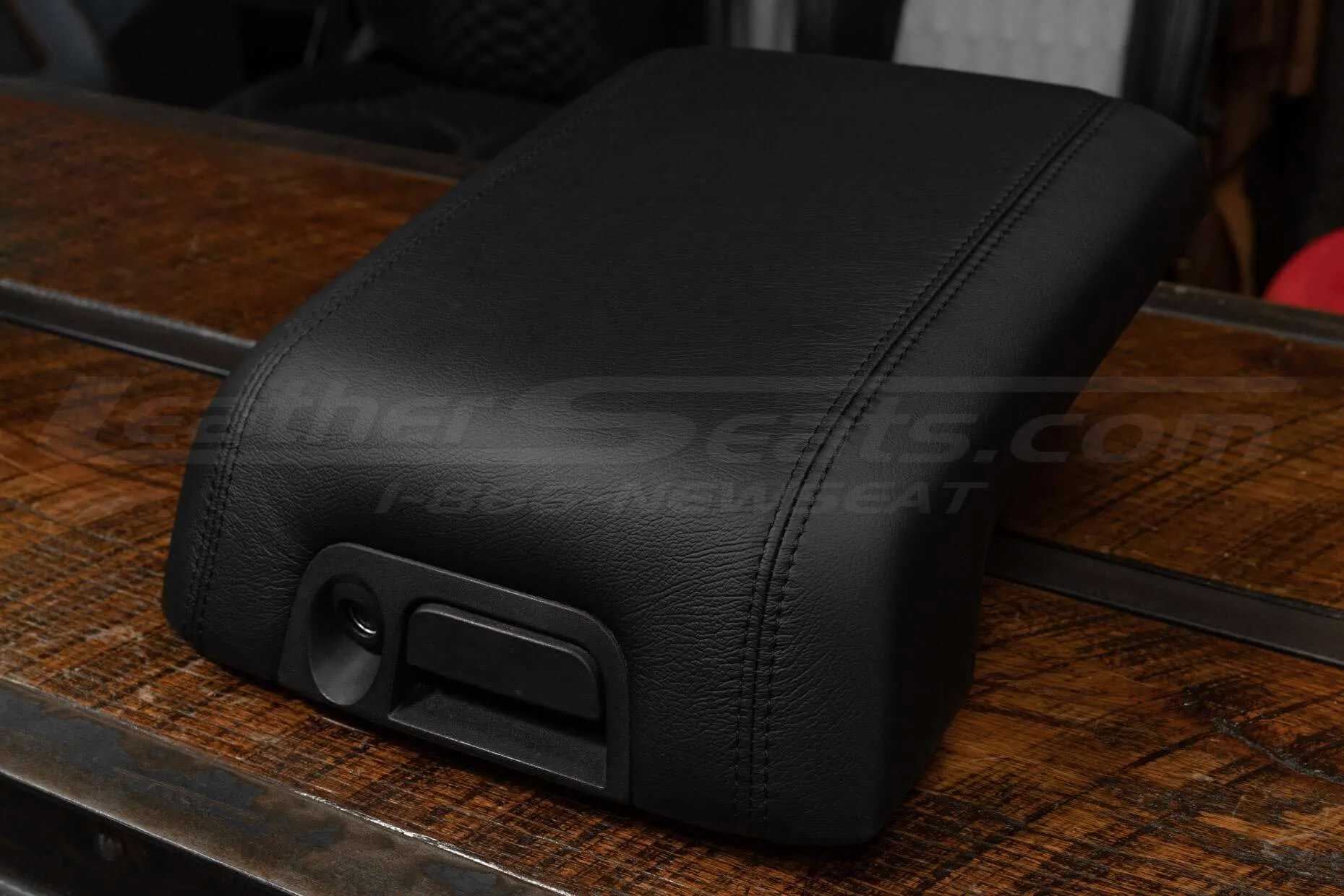 Alternative view of Black leather console lid cover for Ford SuperDuty