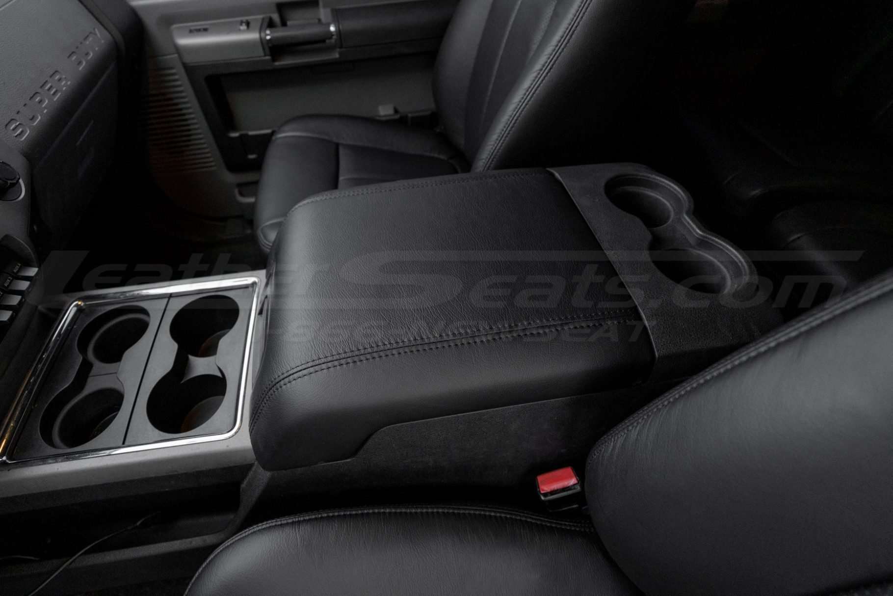 Wide view of Ford F-250/350/450 leather consolee lid cover
