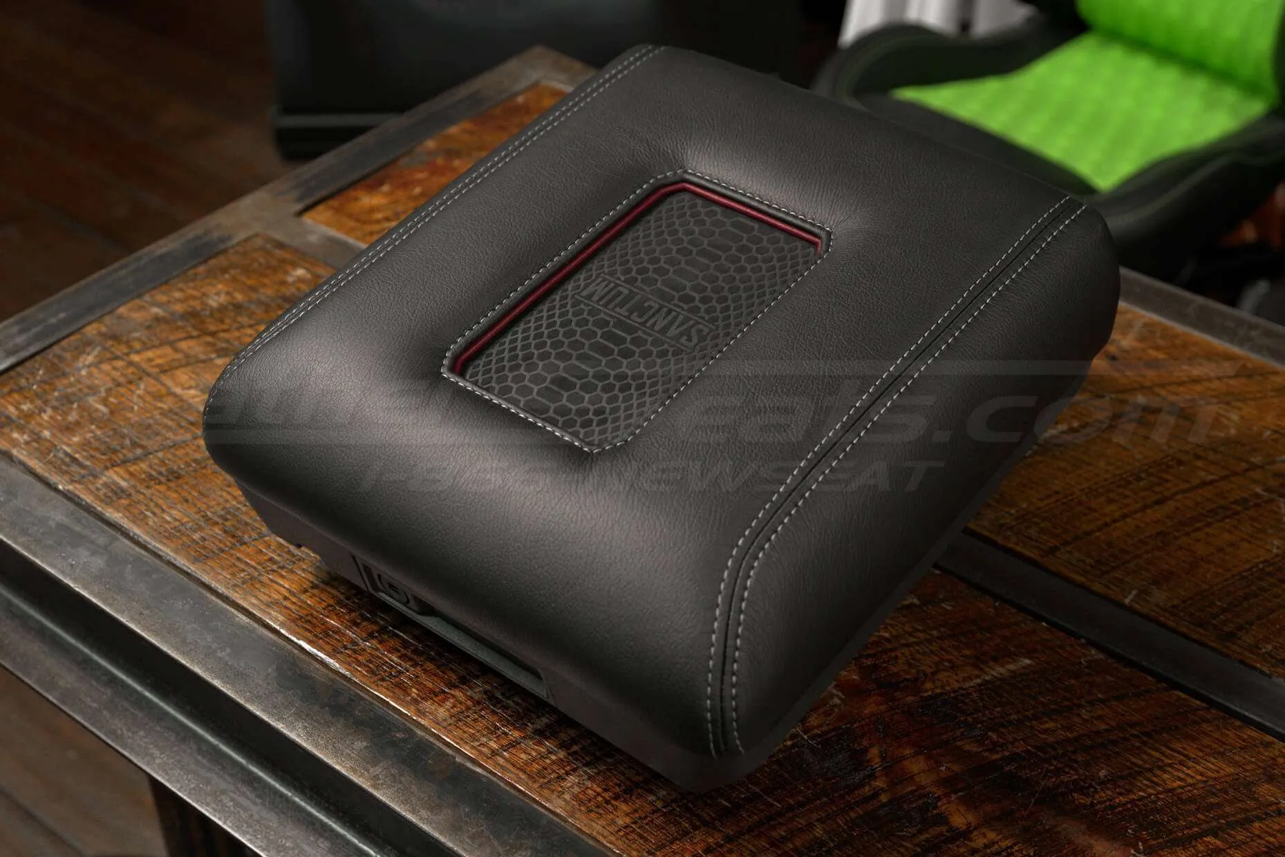 Side view of wireless phone charging center console for Ford F150
