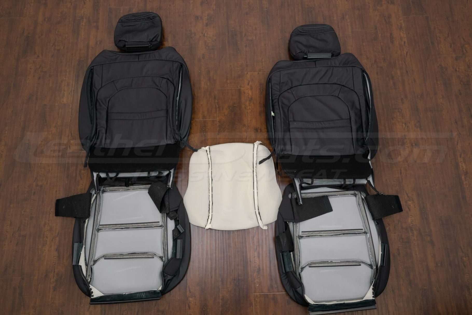 Back view of front seat upholstery and console lid cover