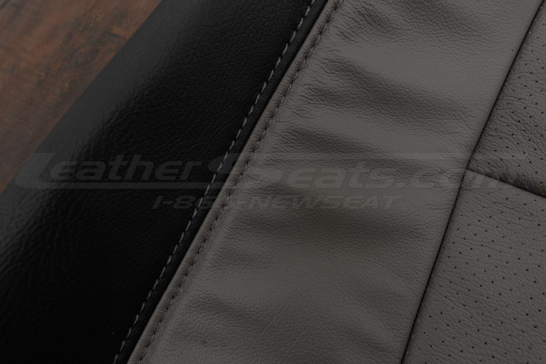 Smoke contrasting double-stitching on Black leather