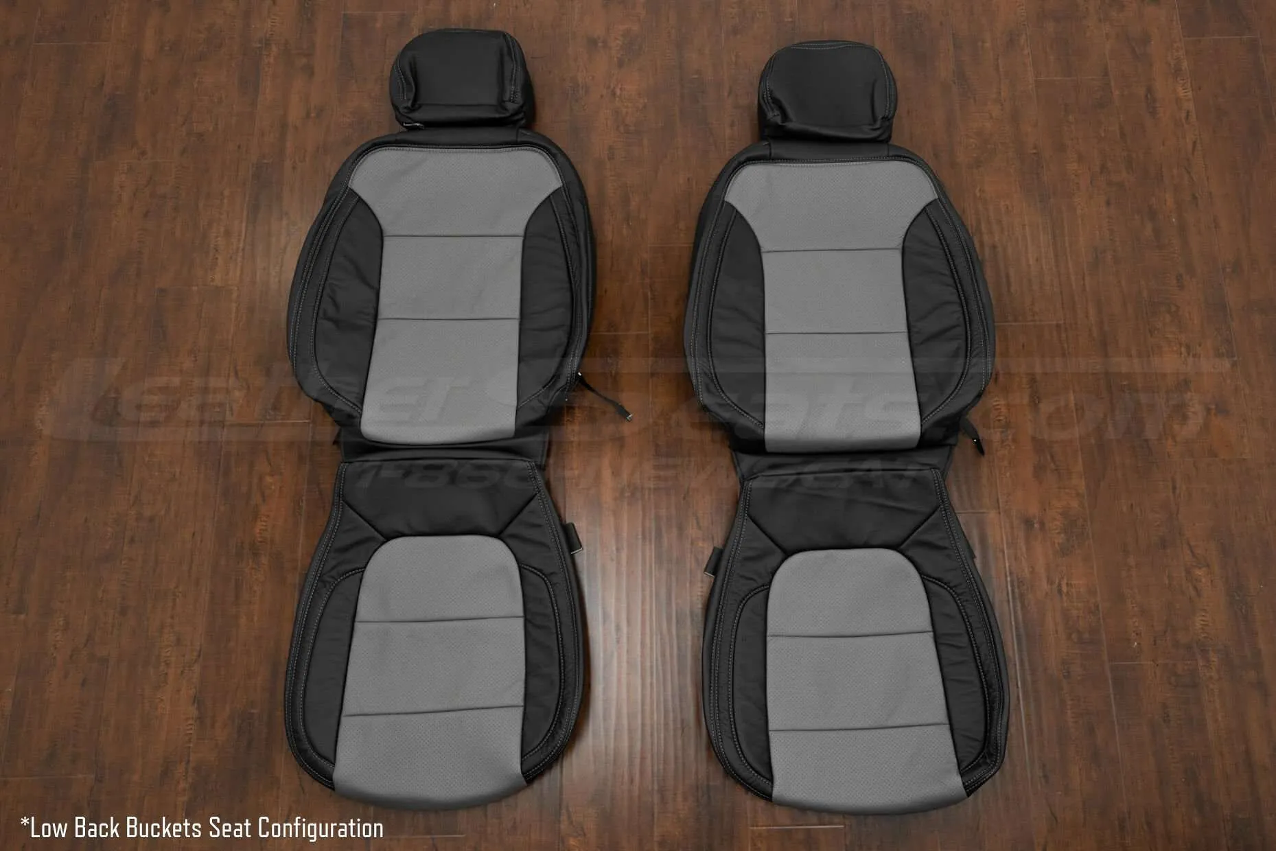Chevy Silverado Leather Seat Kit -Black/Light Grey - Low Back Bucket Seat Configuration