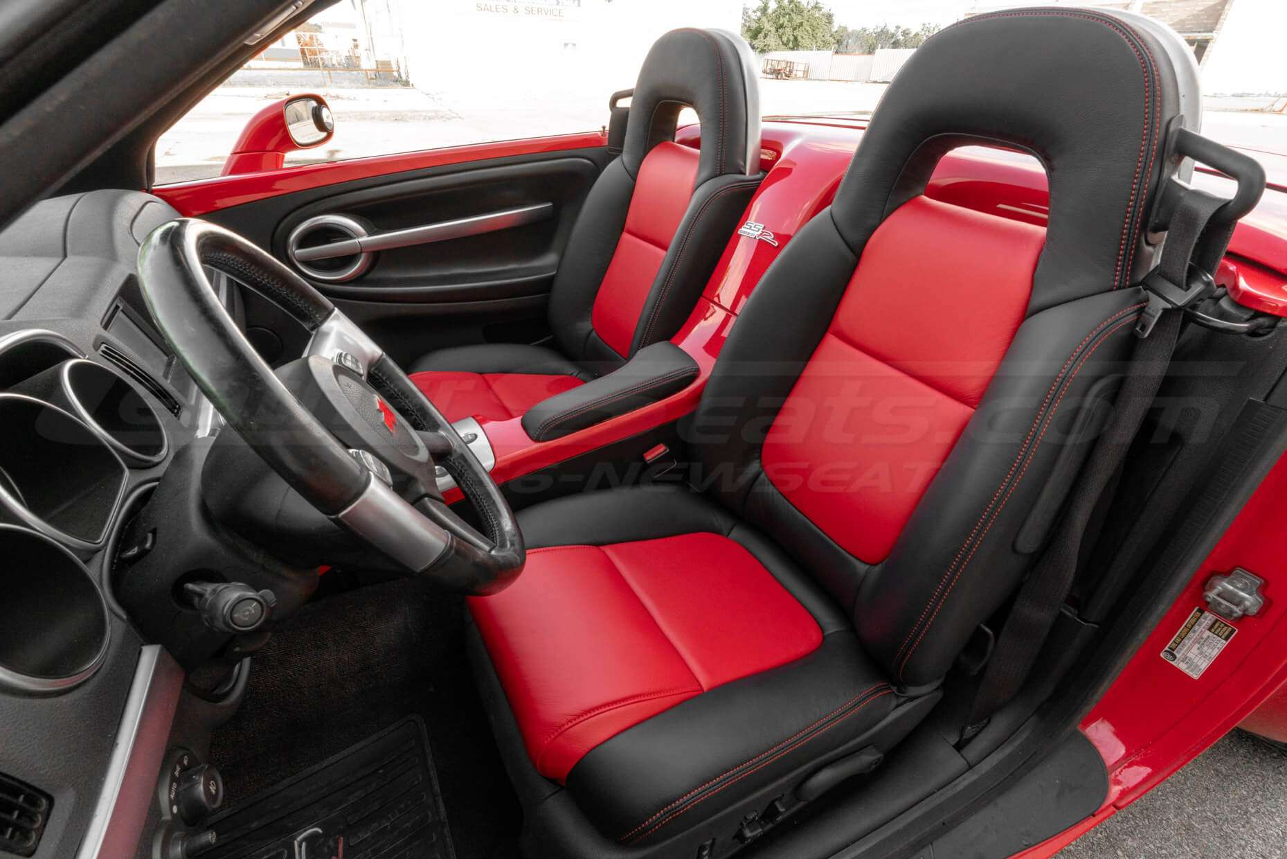 Alternate view of front driver seat with LeatherSeats.com upholstery kit installed
