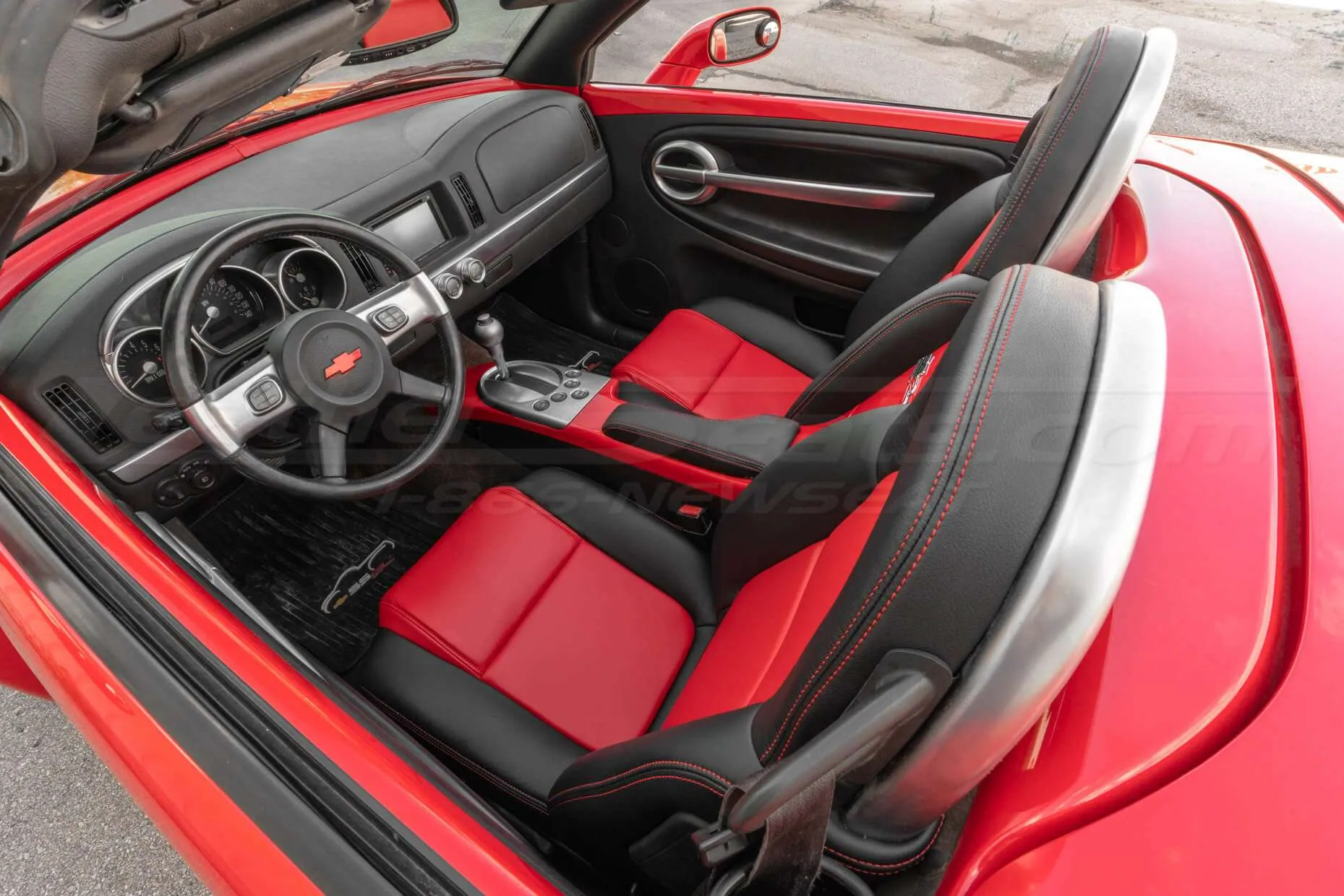 Top-down view of Chevy SSR with two-tone leather interior