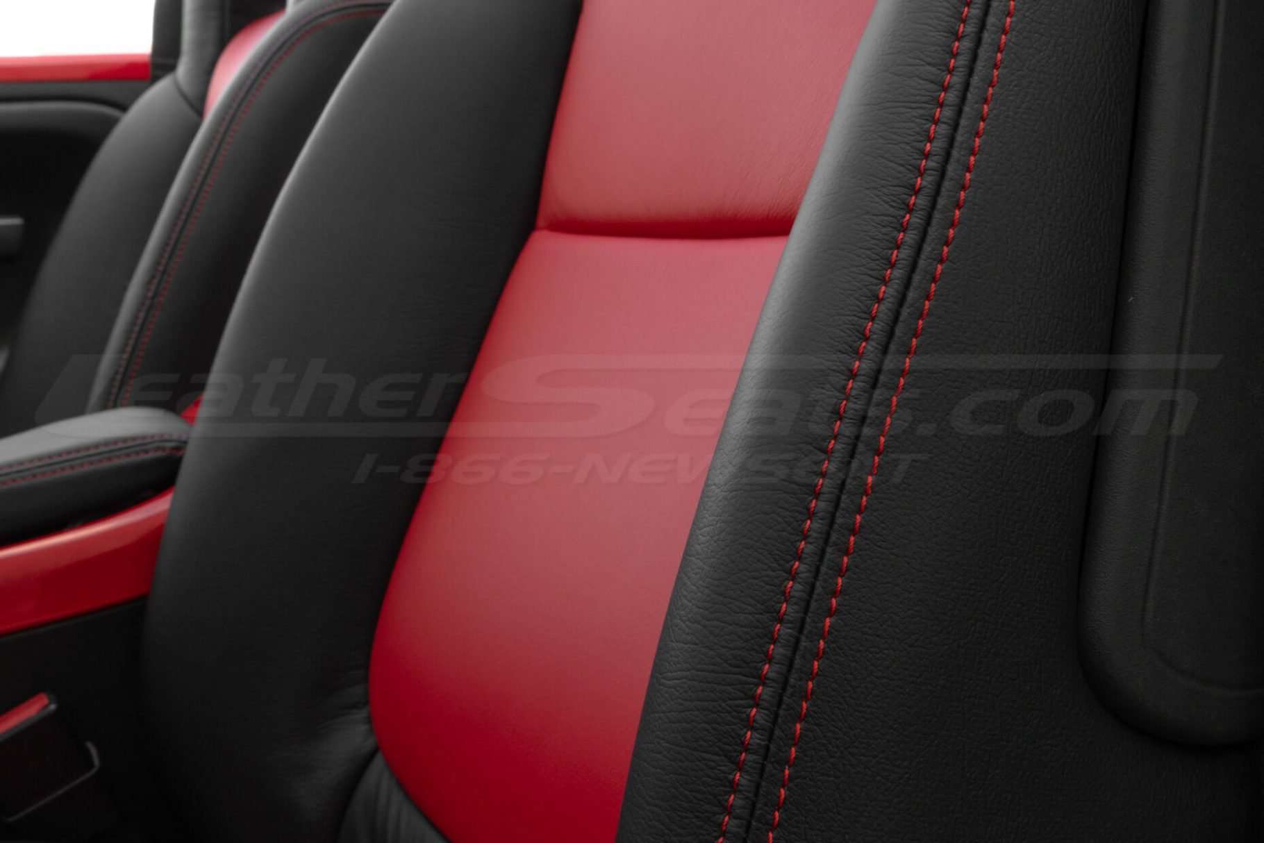 Contrasting stitching in Bright Red