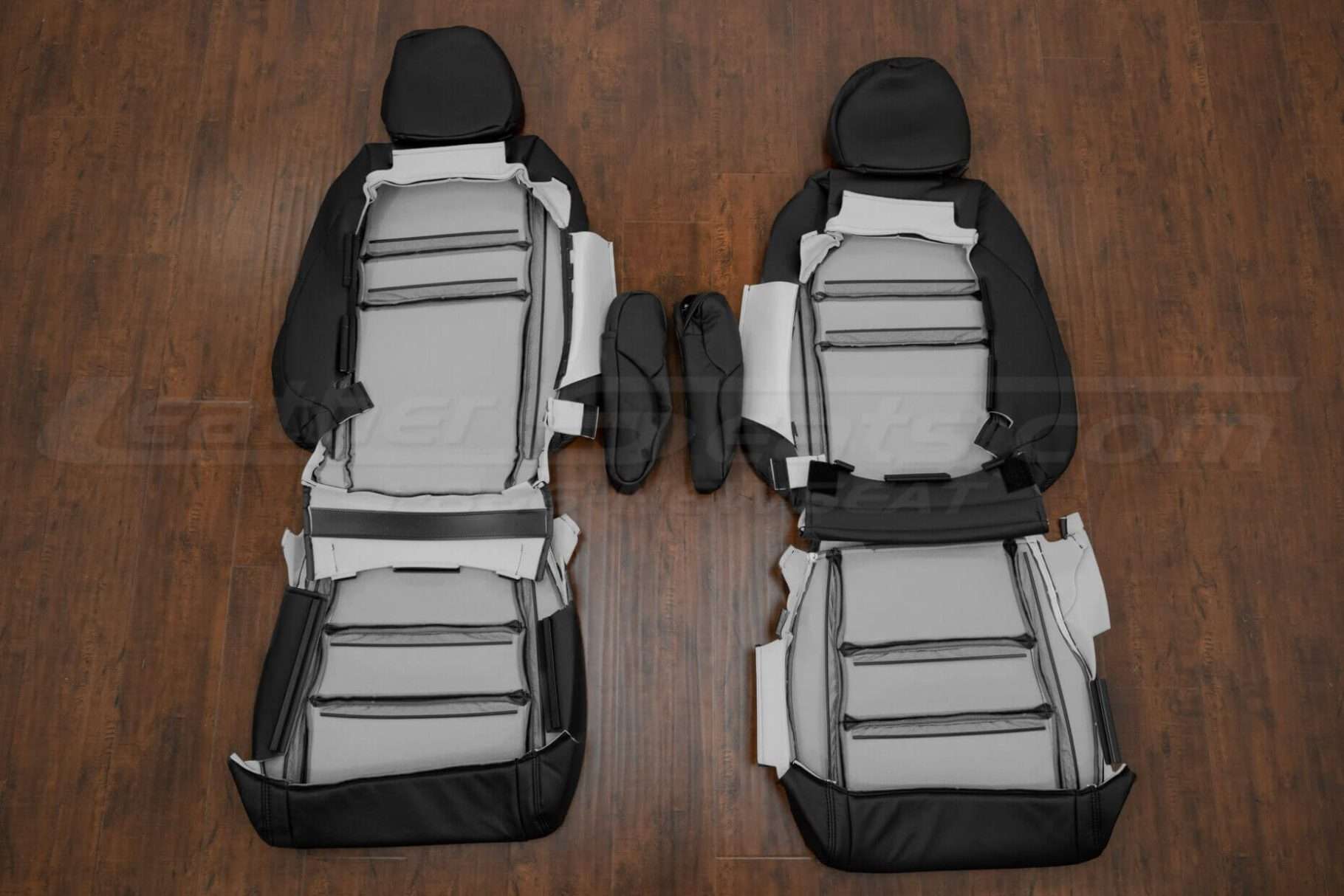 Front seat upholstery and armrests flipped