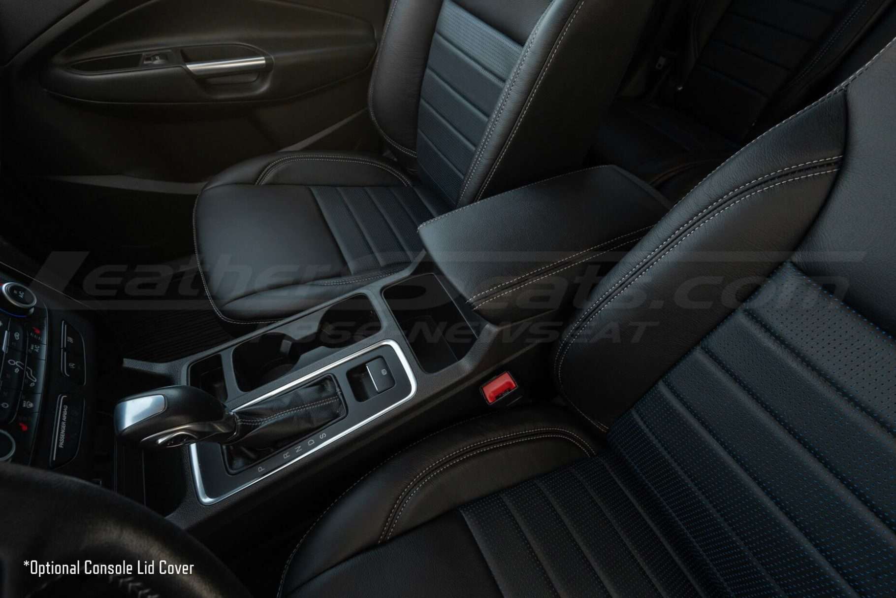 Wide view of Ford Escape console lid cover - installed