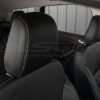Installed leather headrest close-up with contrasting Frost stitching