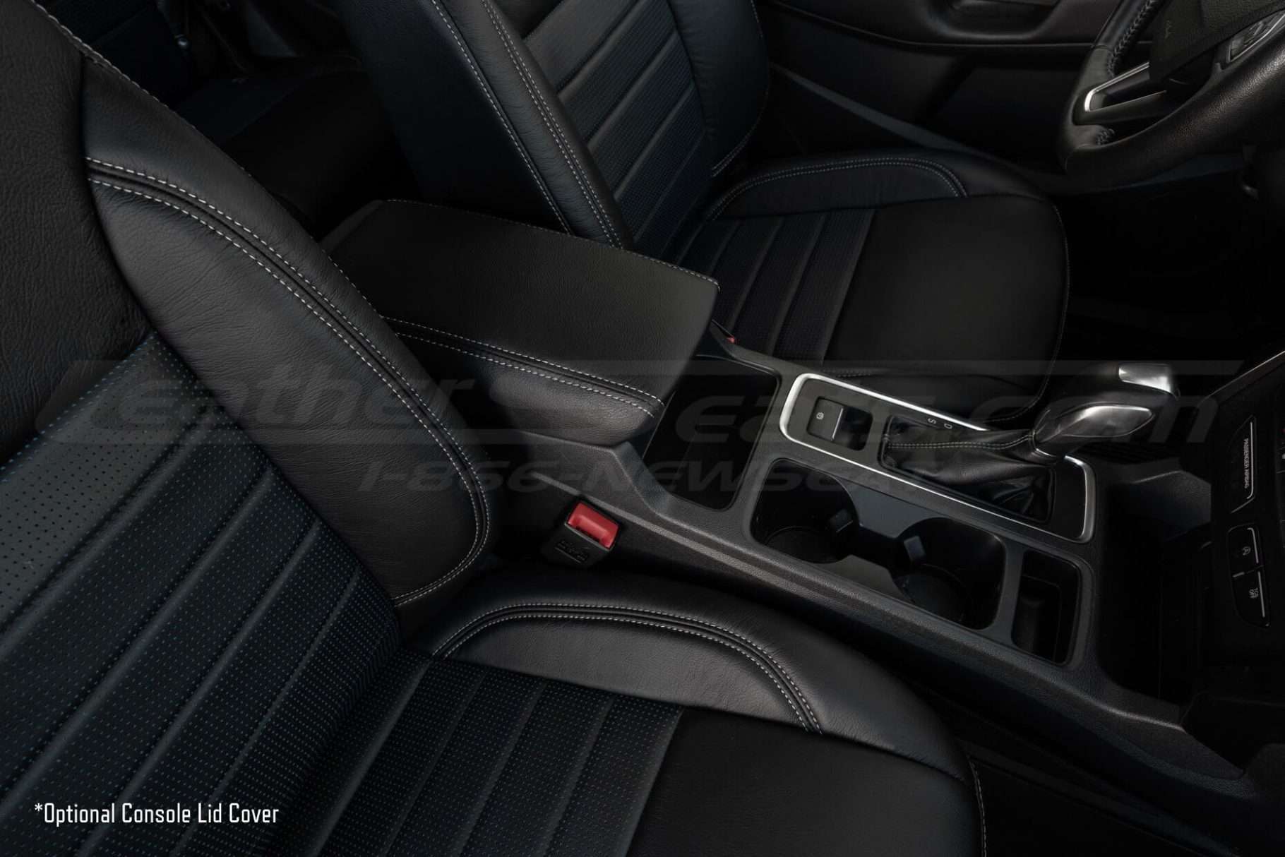 Passenger view of single-tone leather console lid cover for Ford Escape
