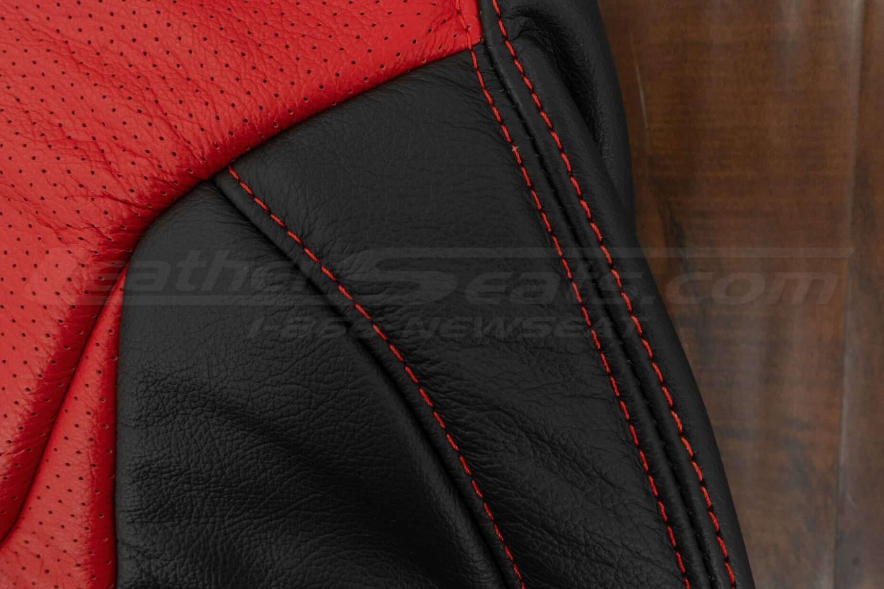 Contrasting double-stitching in Bright Red