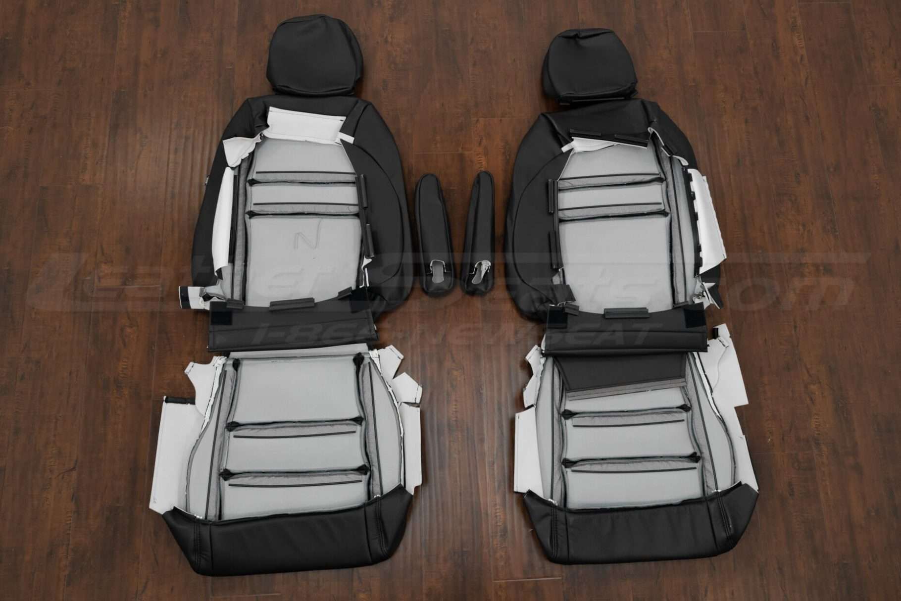 Front seat upholstery and armrests flipped