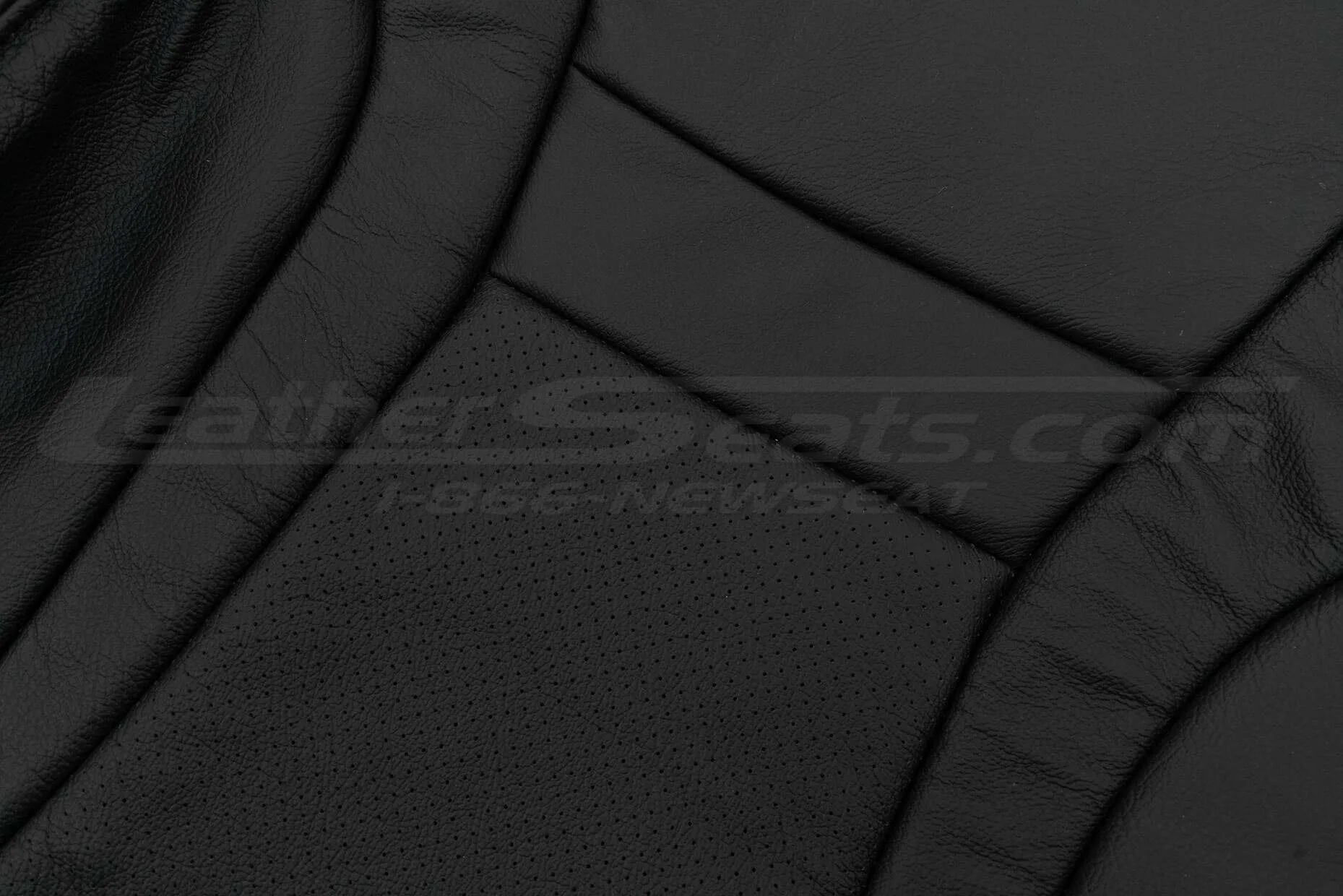 Perforated insert and leather texture close-up on backrest upholstery