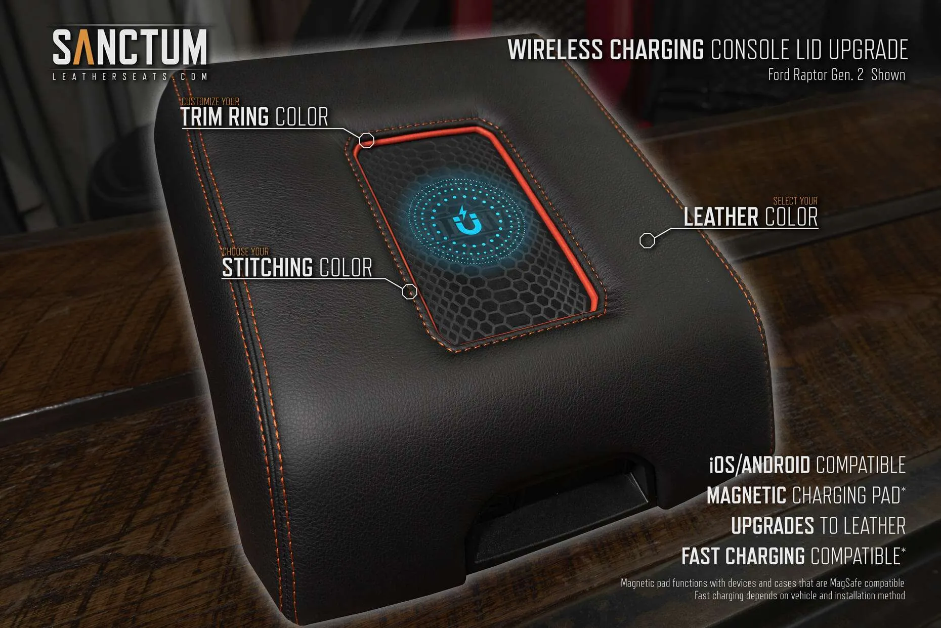Ford Raptor 2nd Generation Sanctum Wireless Charging Console Features