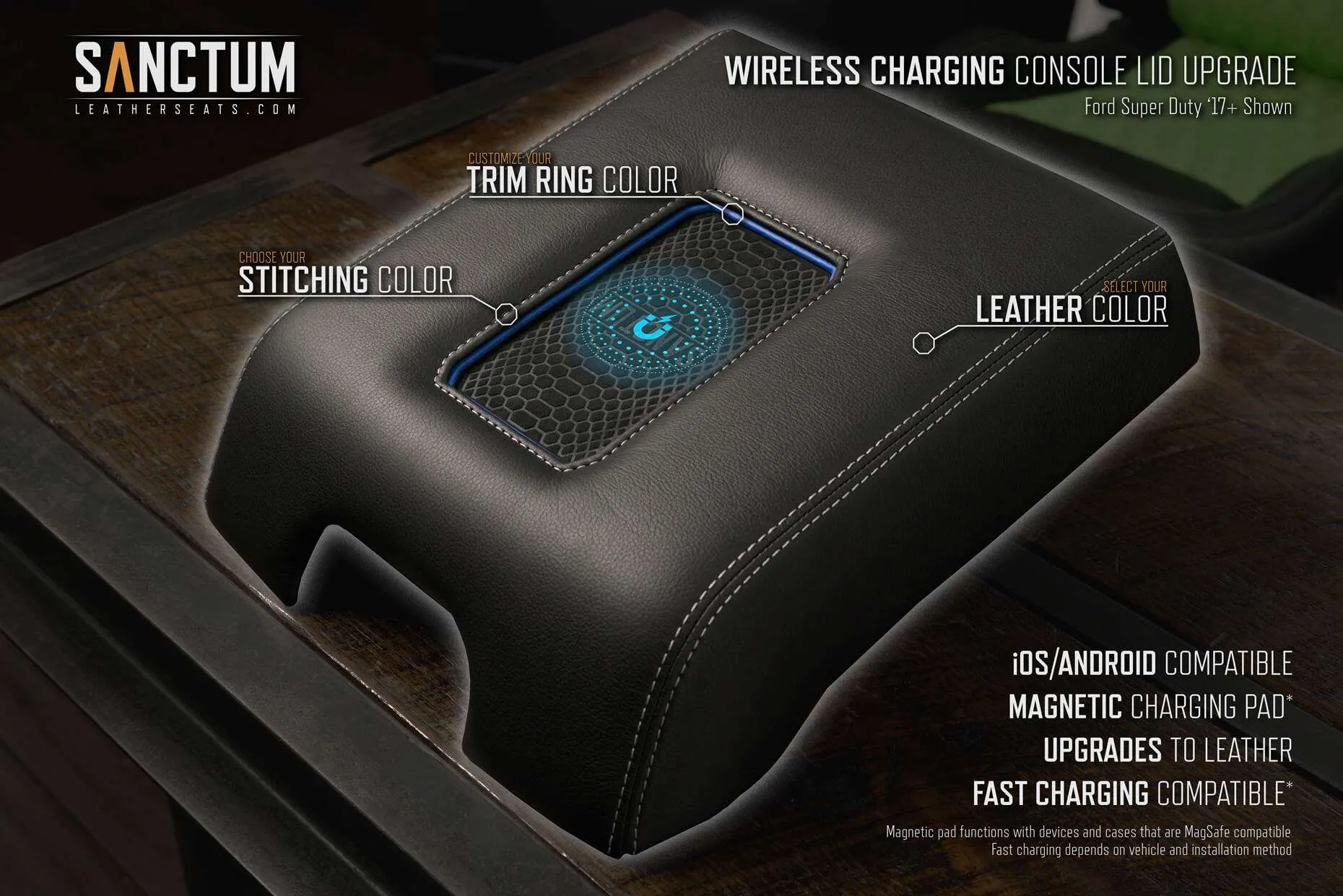 Ford Super Duty 17+ Sanctum Wireless Charging Console Features