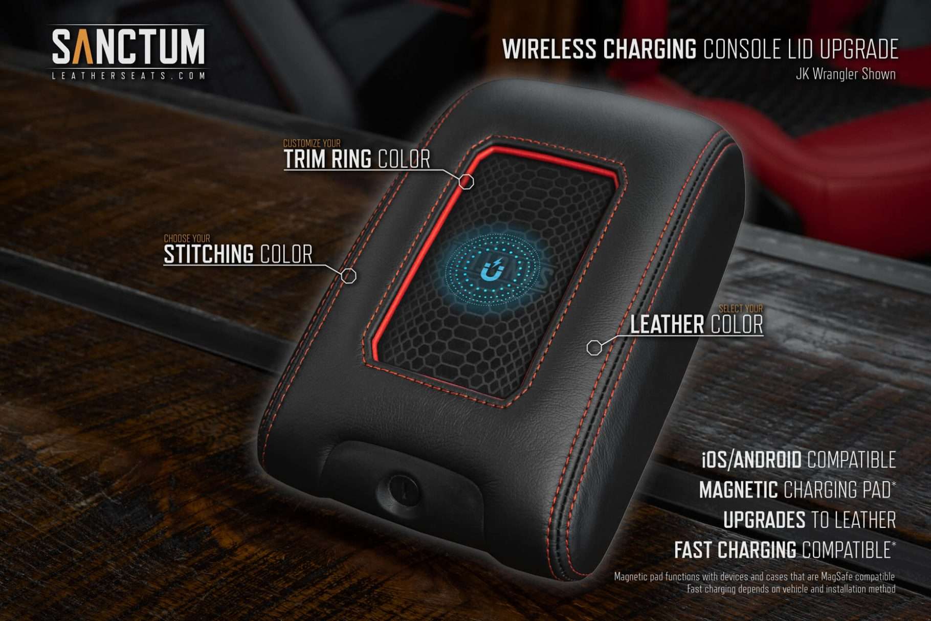 Jeep JK Wrangler Sanctum Wireless Charging Console Features