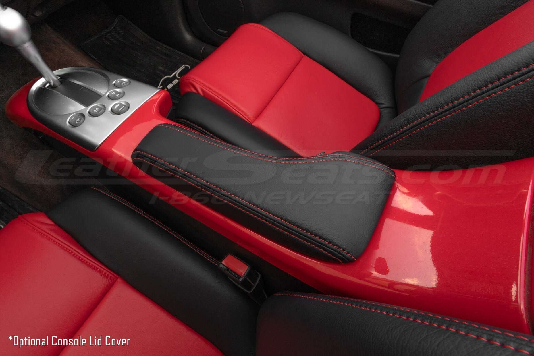 Optional Chevy SSR Console Lid Cover in Black leather with Bright red stitching