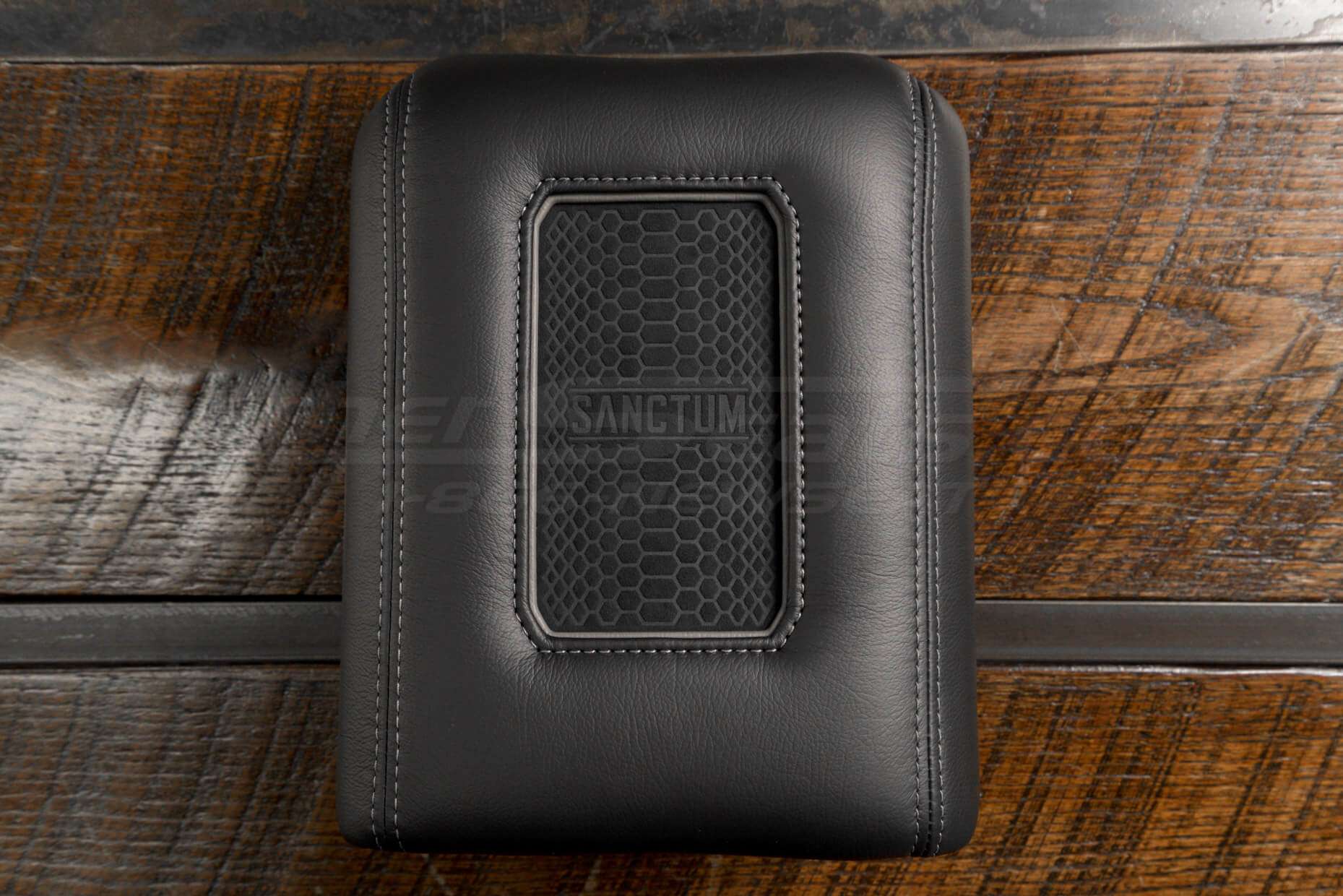 Top-Down view of Leather Phone Charging console lid cover