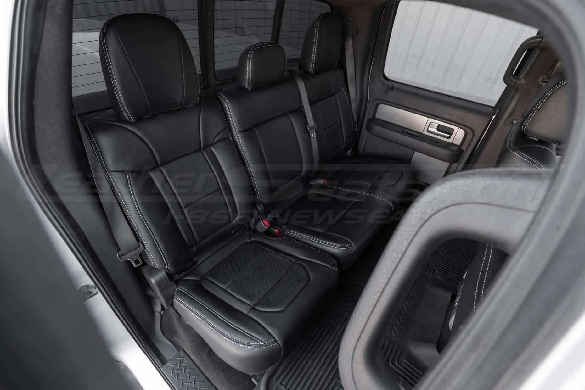 2009-2014 Ford Raptor SuperCrew with custom Black leather seats - Rear seats from passenger side