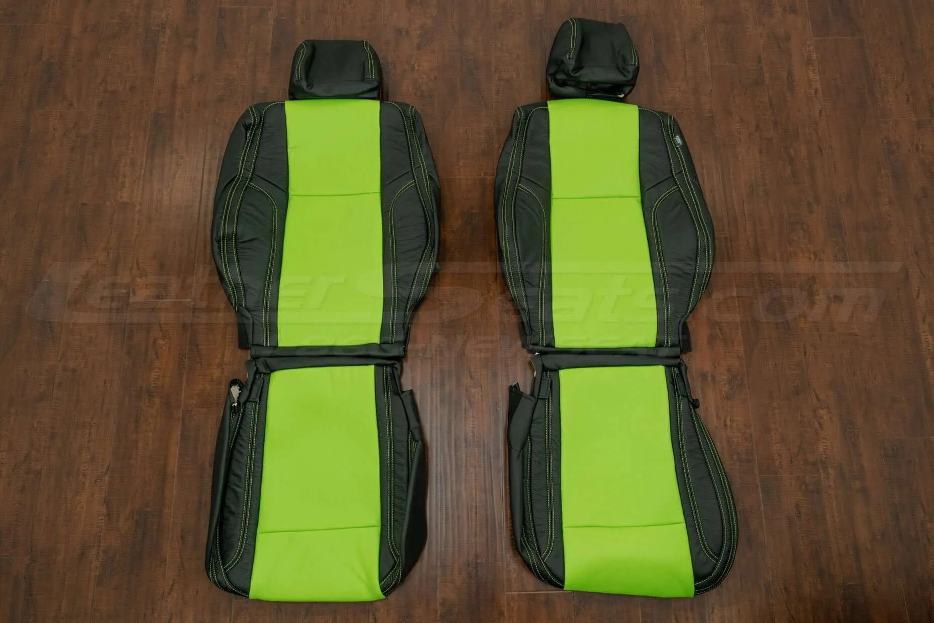 2015 Dodge Challenger RT Leather Interior Kit - Black/Lime Green - Front seat upholstery
