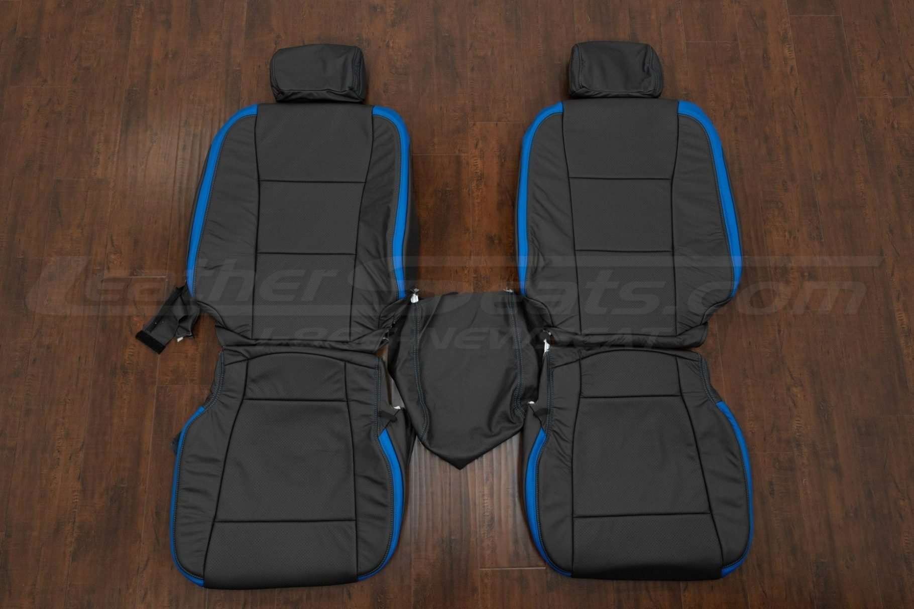 2022 Ford F-250 Crew Cab Leather Interior Kit - Dark Graphite/Cobalt Wings - Front seat upholstery with console lid cover