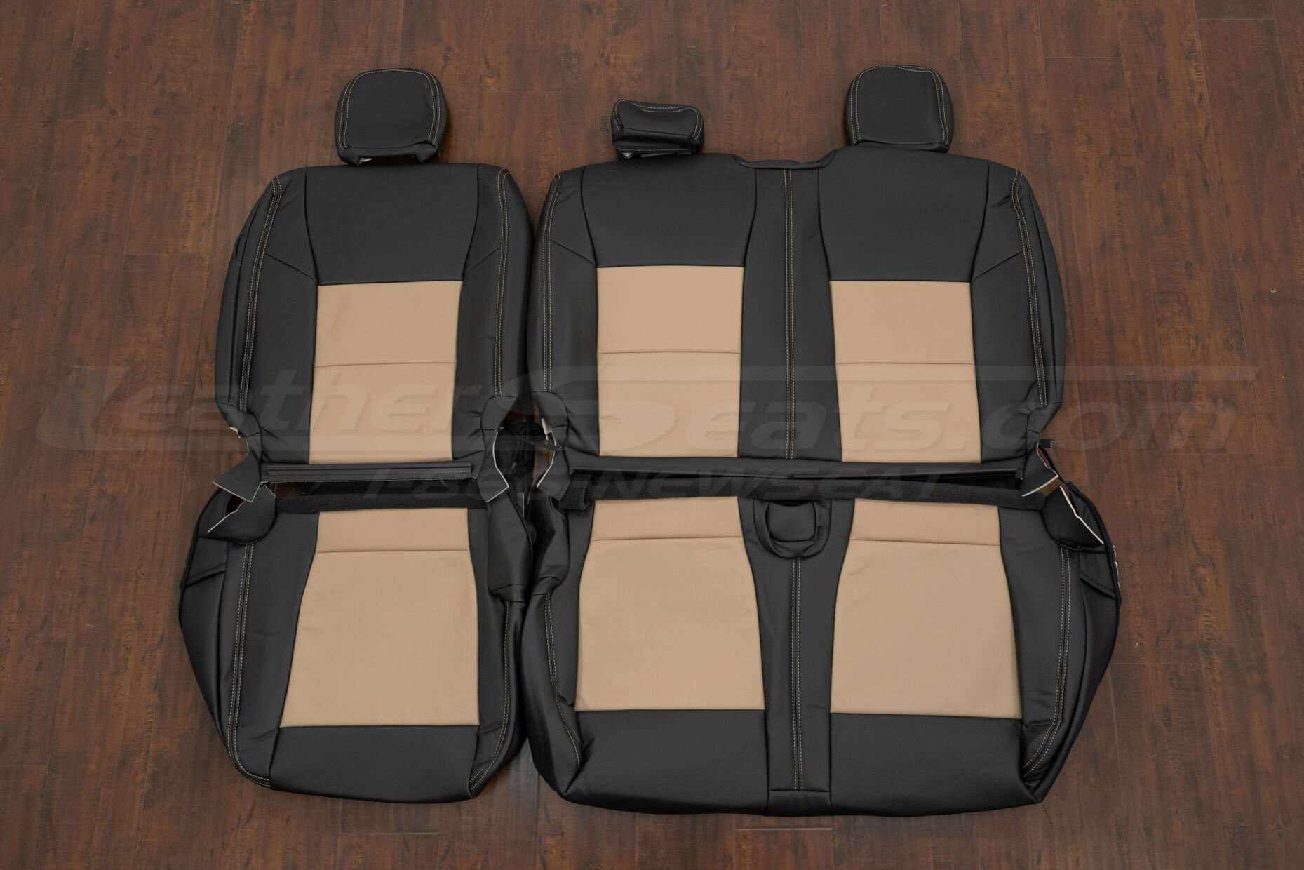 Ford F-250 CrewCab XLT Leather Seat Upholstery Kit. - Black/Bisque - Rear seat upholstery