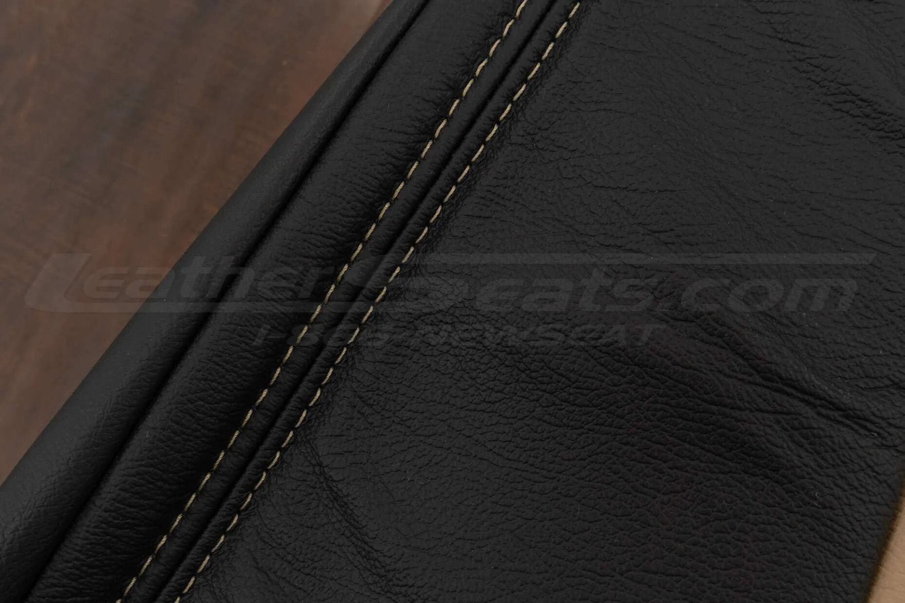 Bisque double stitching on Black leather