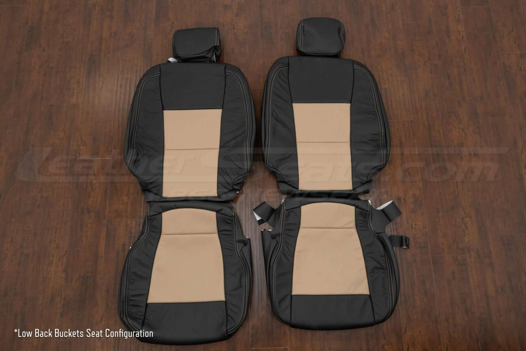 2019-2022 Ford SuperDuty Leather Seat Kit - Black/Bisque - Front seat low back bucket configuration