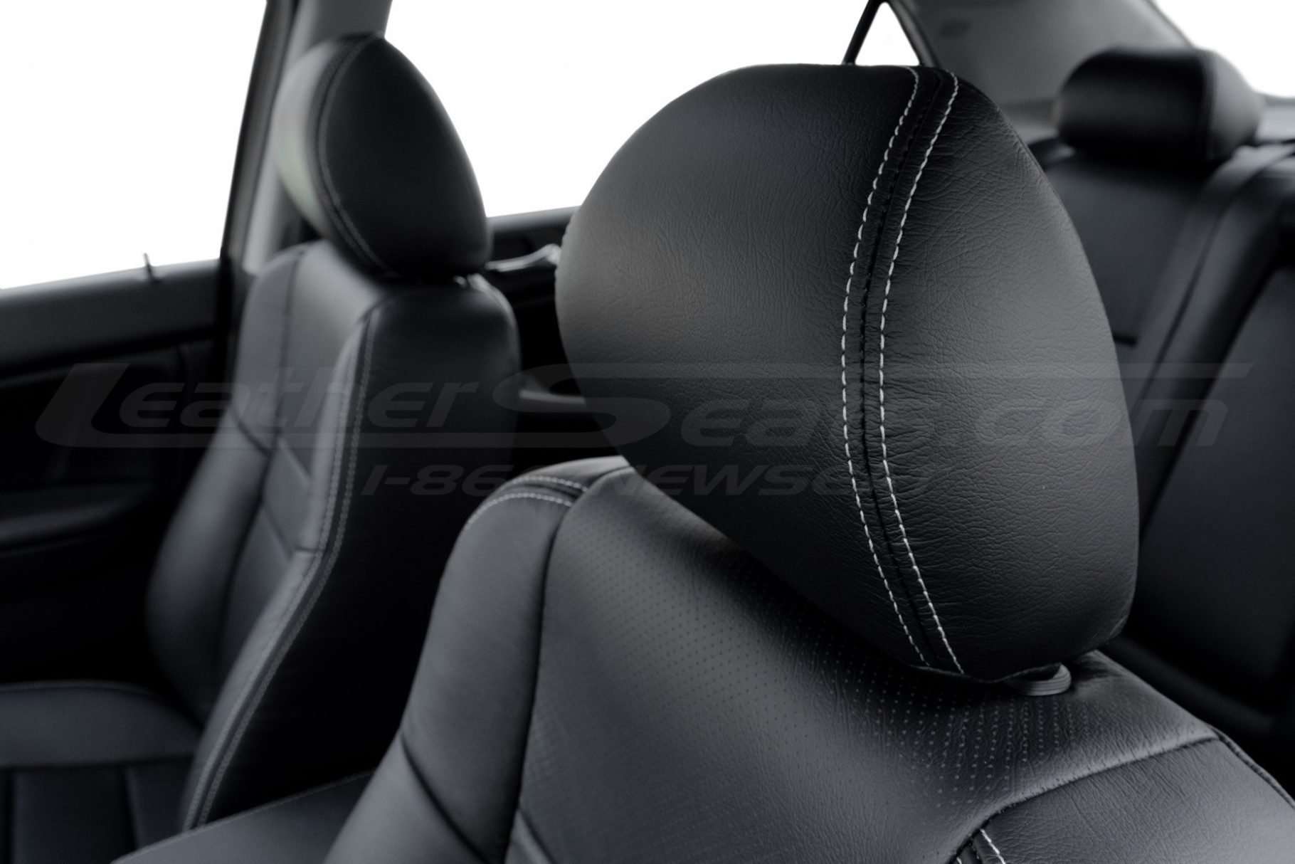 Headrest close-up with contrasting Dove Grey stitching