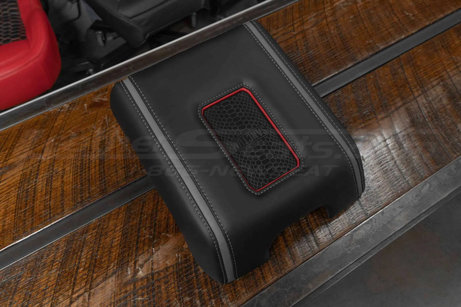 Top-down side view of Sanctum Wireless Charging Console for Ford Raptor