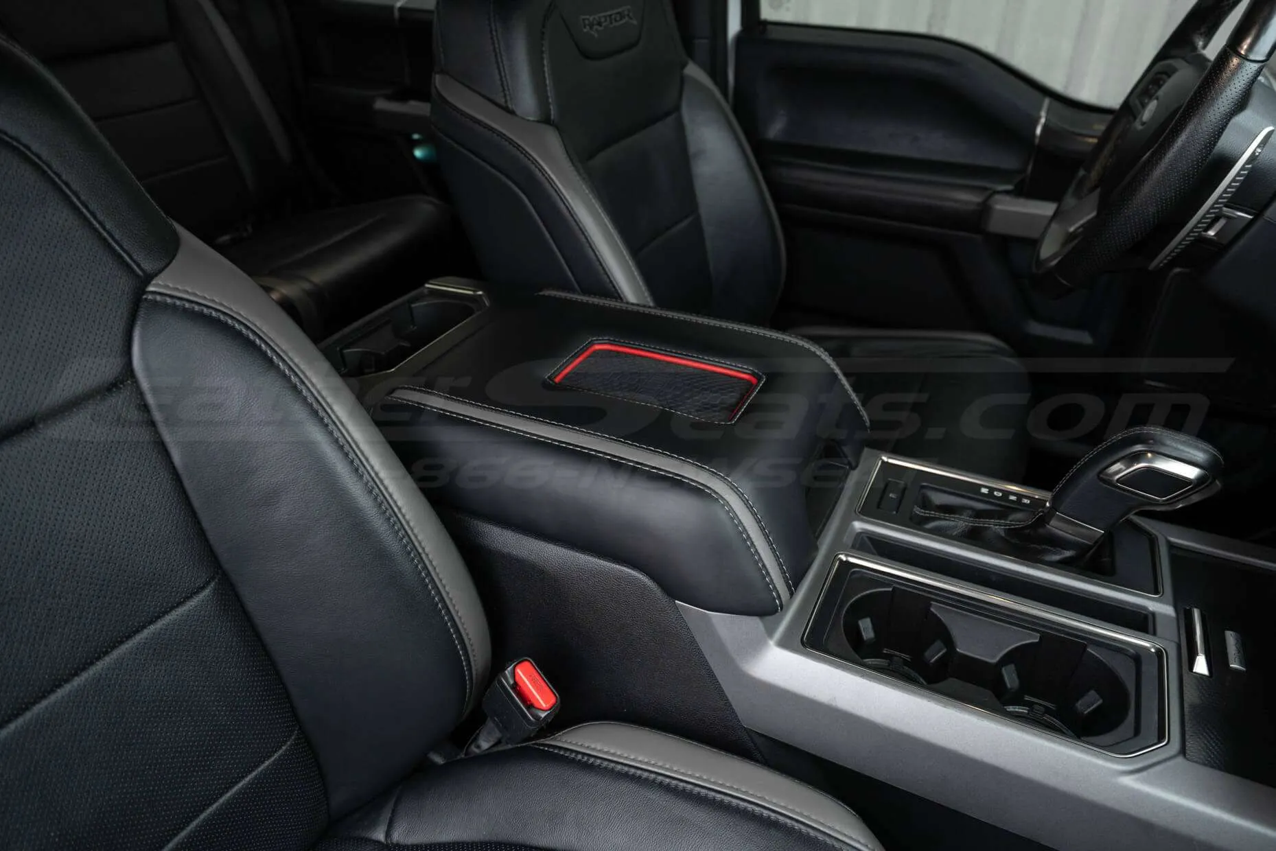 Installed Ford Raptor Sanctum Wireless Charging Console - Platinum inspired style