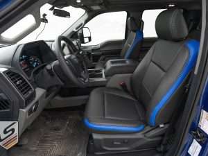 Dark Graphite installed leather seats with Cobalt wings - Front driver seat