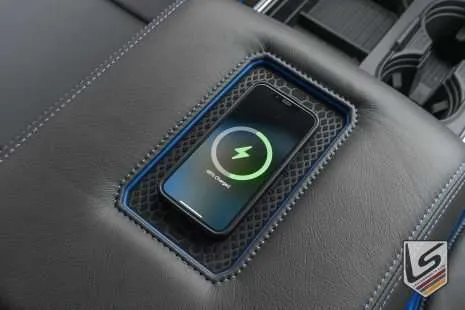 Close up of iPhone mini on Sanctum Charging Console