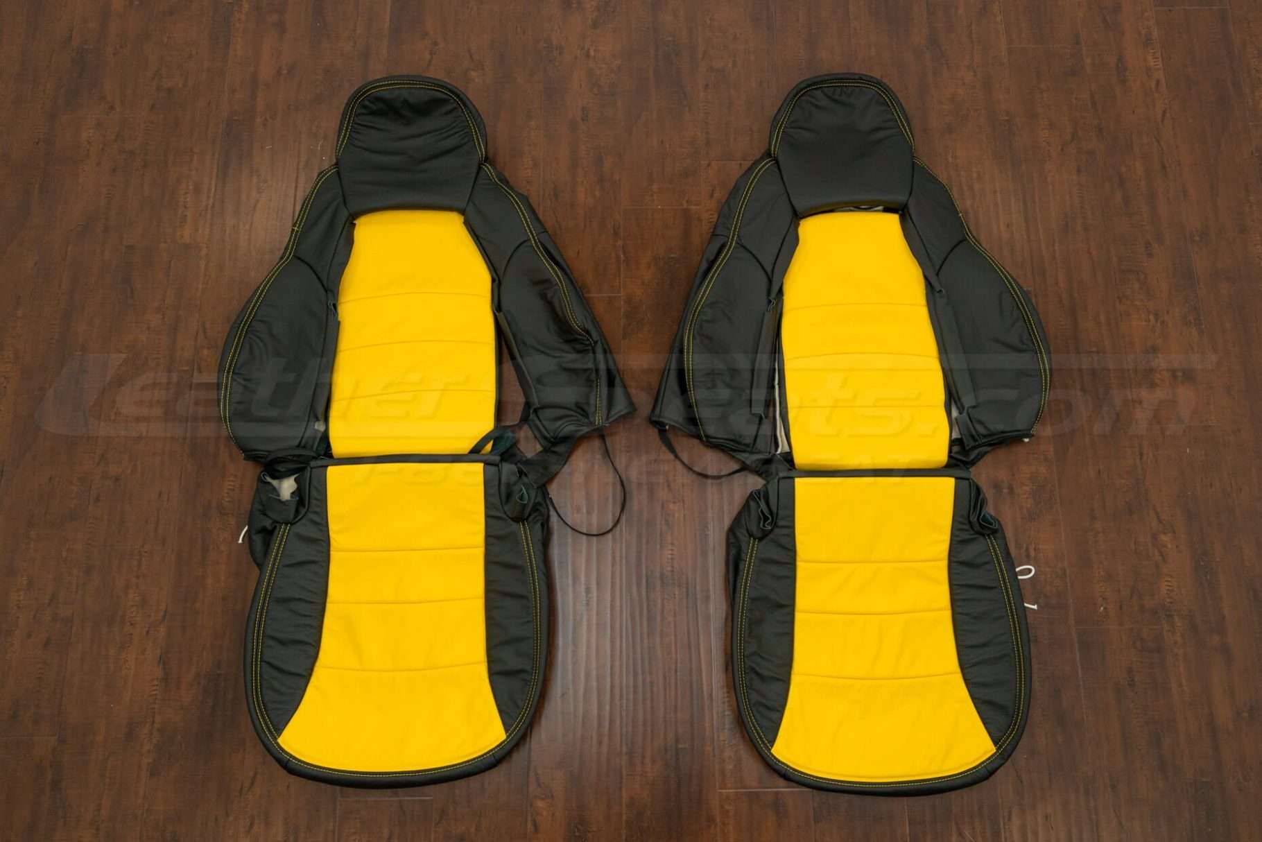 2005-2011 Chevrolet Corvette Leather Upholstery Kit - Black/Velocity Yellow - Front seat upholstery
