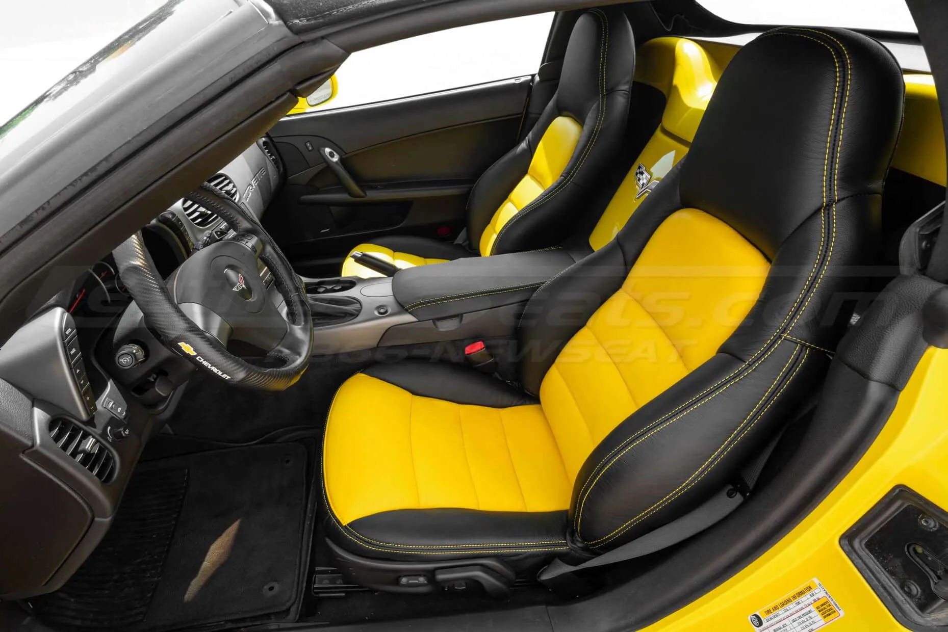 05-11 Black and Yellow C6 Corvette leather seats installed
