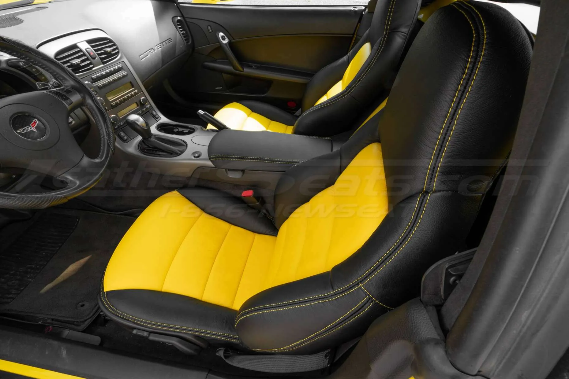 Corvette Front driver seat with custom black & yellow leather seats