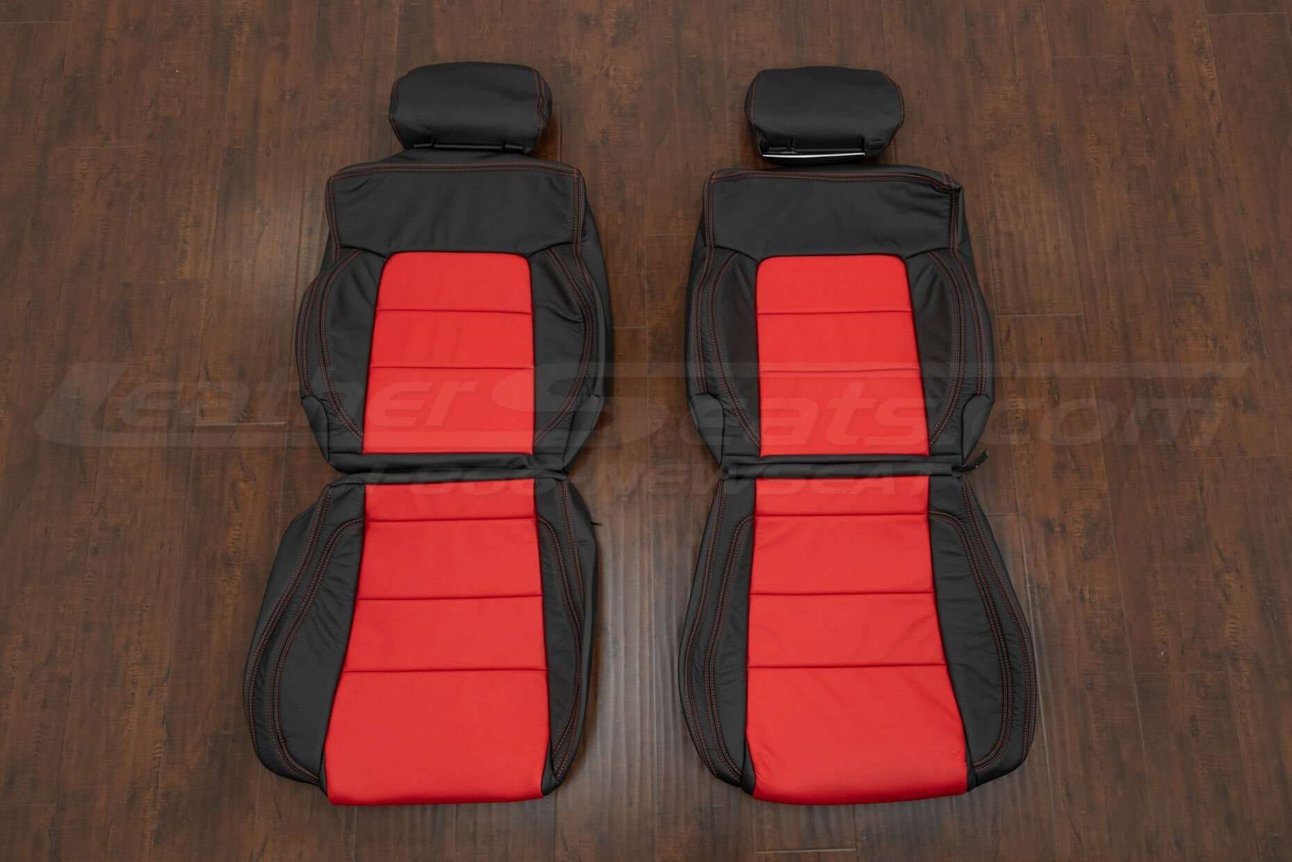 1995-1999 Mitsubishi Eclipse Leather Seat Upholstery Kit - Black/Bright Red - Front seat upholstery