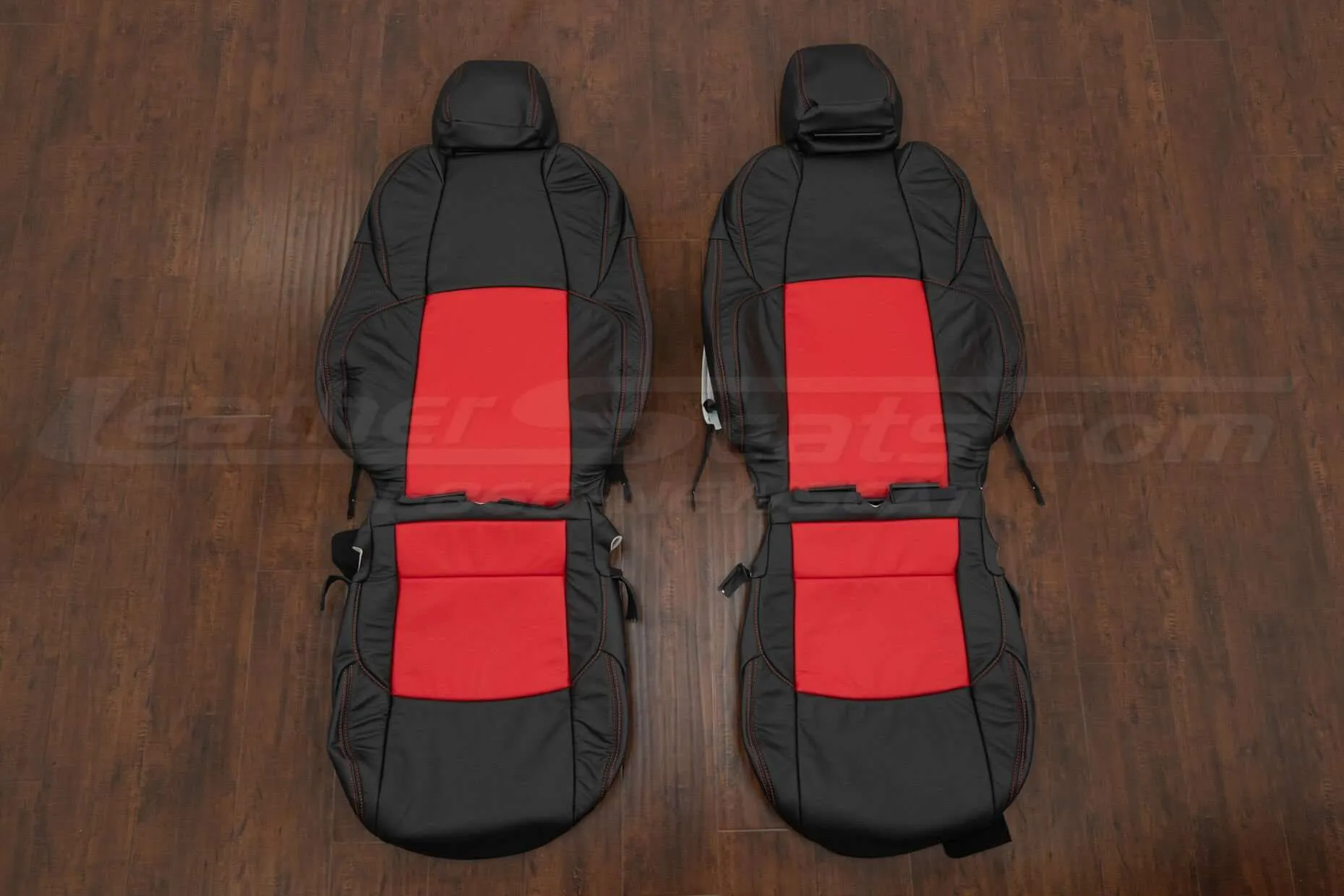 2018-2022 Toyota C-HR Leather Seat Upholstery Kit - Black/Bright Red Inserts - Front seat upholstery
