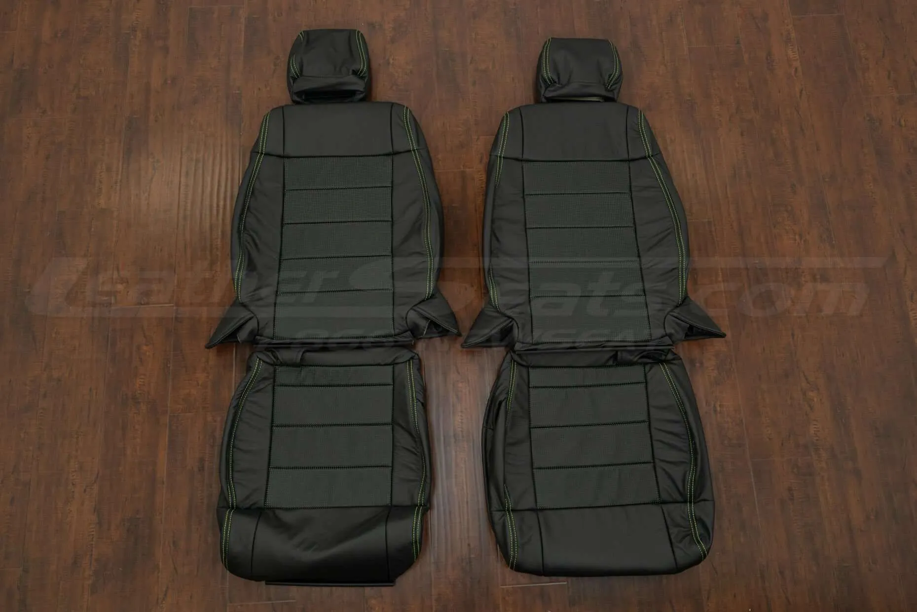 2011-2012 Jeep Wrangler JK LEather Upholstery Kit - Black / Piazza Green - Front seat Upholstery