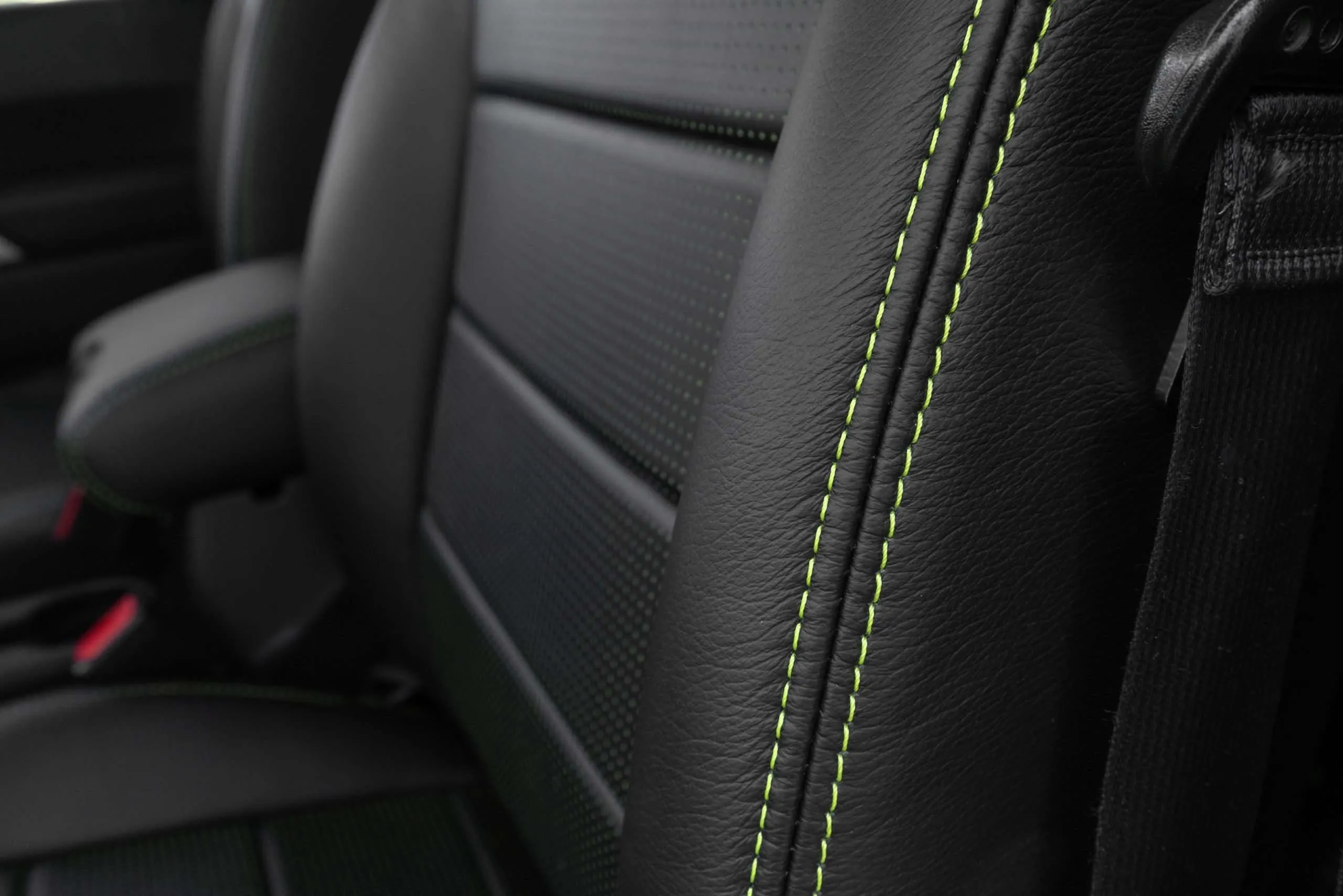 Contrasting double-stitching in Lime Green