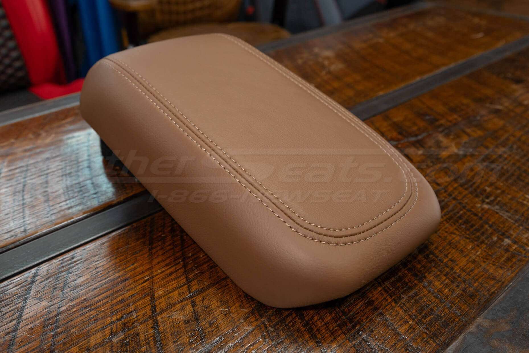 Maching Cocoa stitching on leather console for Ford Maverick