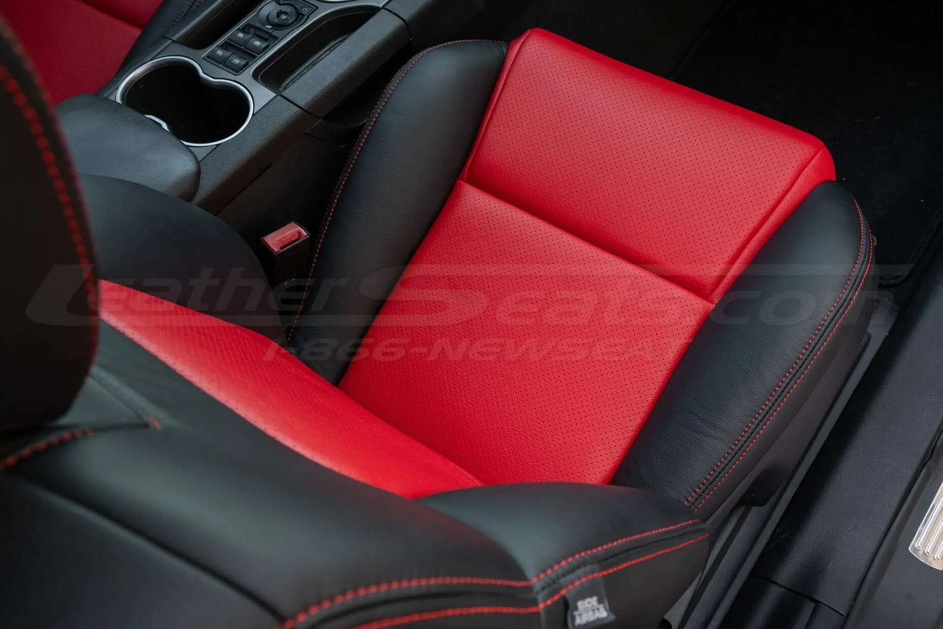 Top down view of Perforated Bright Red seat cushion