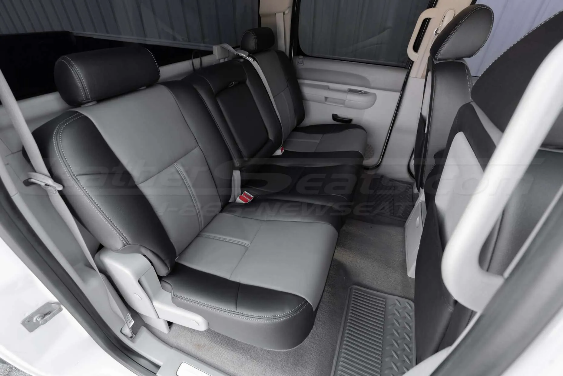 Black and Light Grey GMC Sierra Leather Seats - Rear seats installed