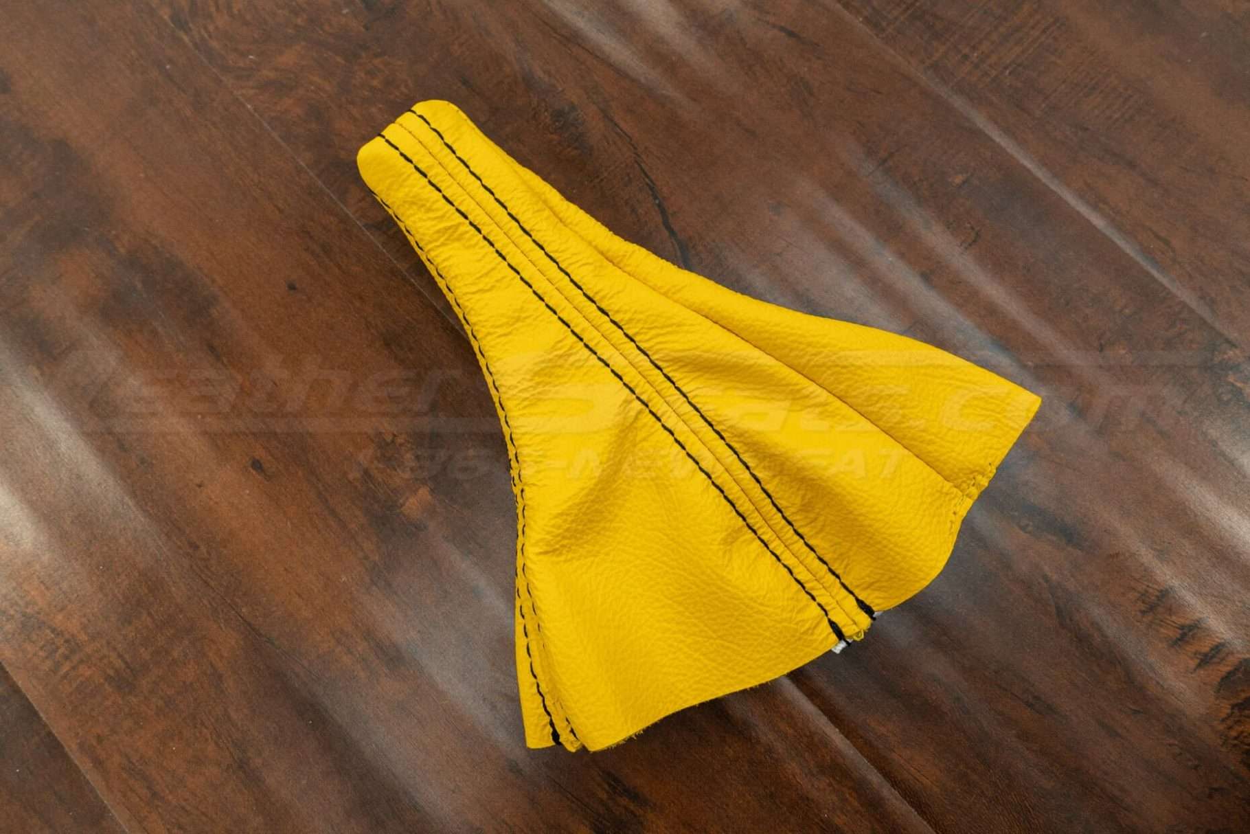 Velcoity Yellow Toyota MR-2 leather shift boot upholstery with contrasting Black stitching