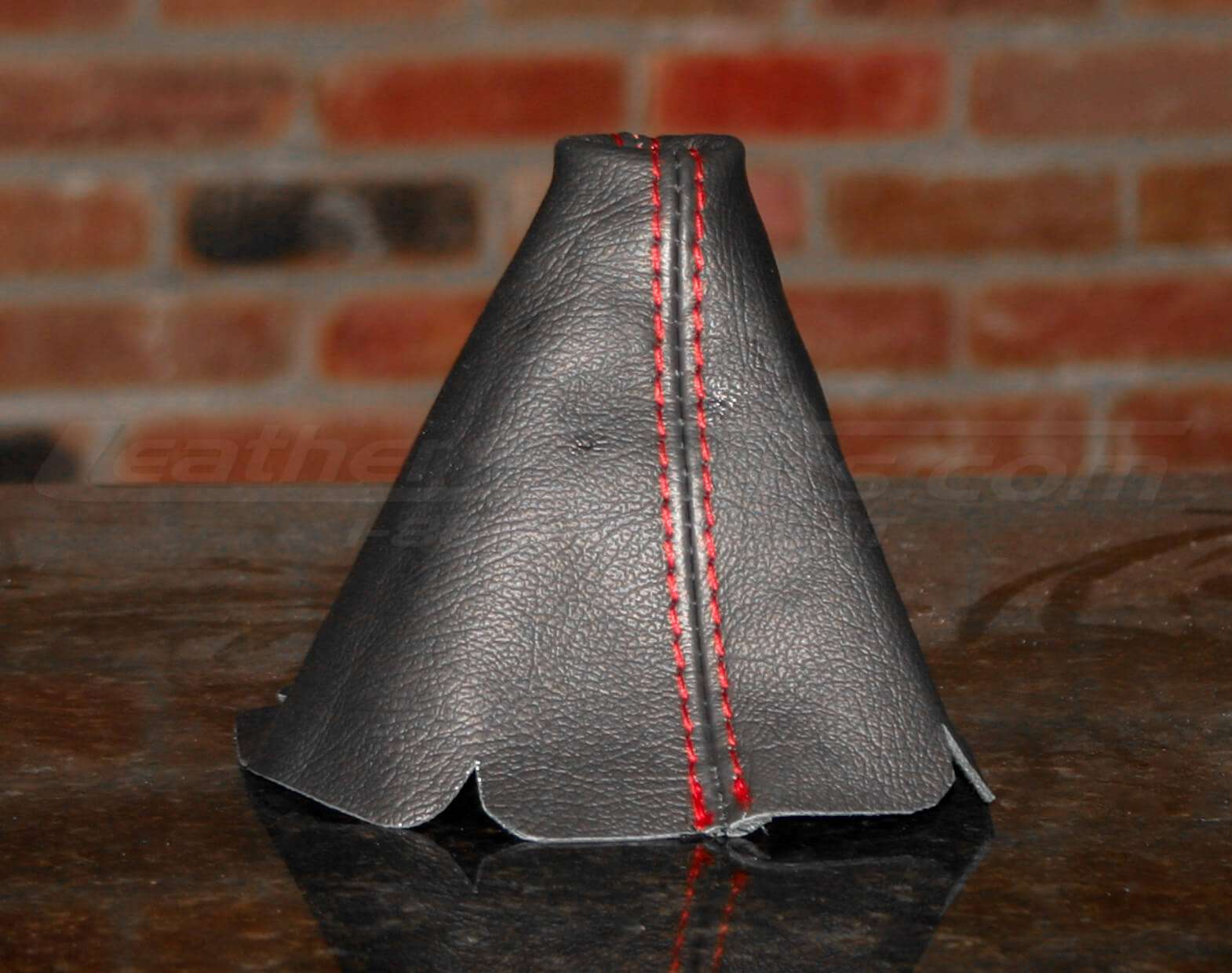 Mazda Miata leather shift boot upholstery in Black withRed stitching