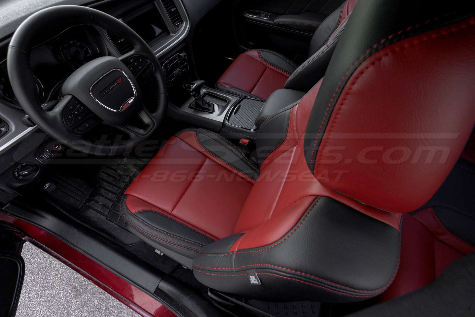 Installed Dodge Charger leather seats - front driver top-down view