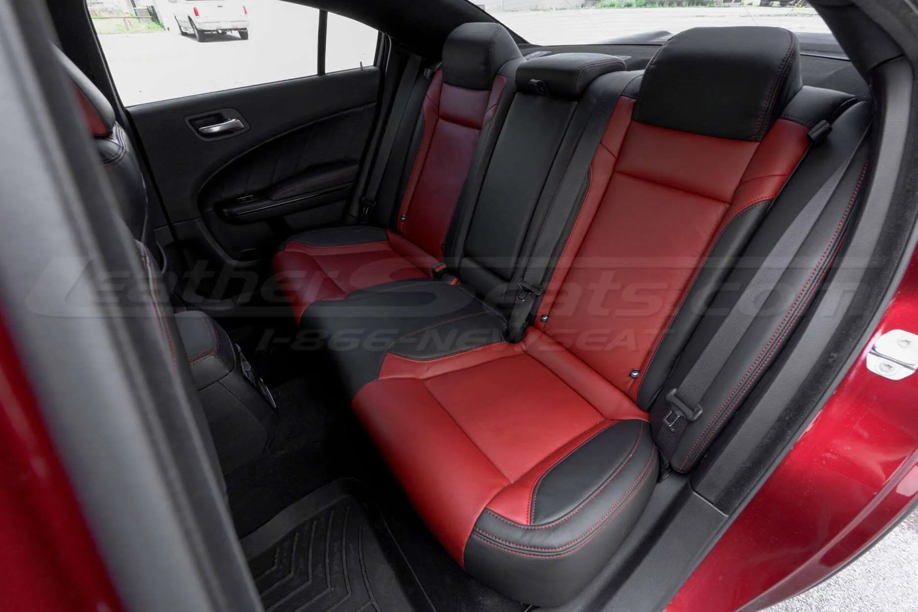 Dodge Charger with Black and Cardinal Rear leather seats - installed
