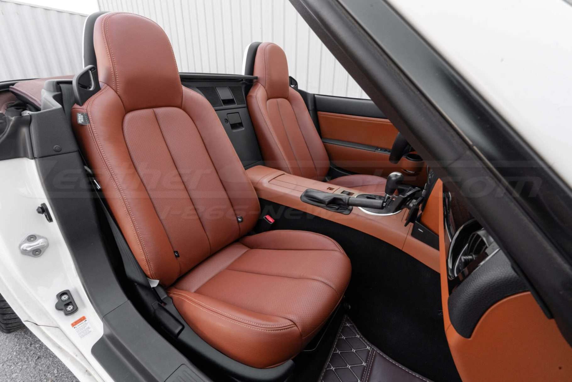 Alternate view of 2007 Mazda Miata front passenger seat with custom leather upholstery