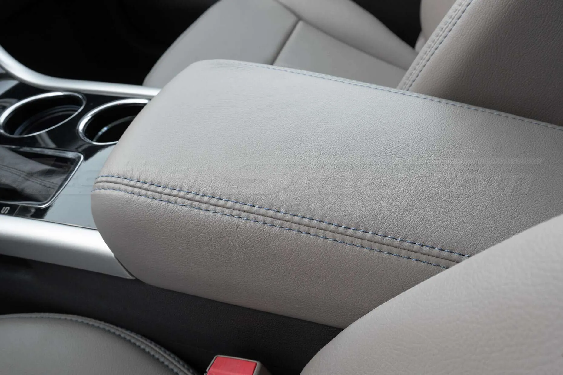 Back side view of leather console lid cover for 2011-2014 Ford Edge