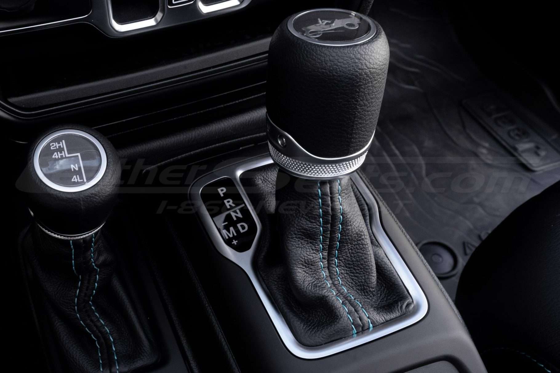 Automatic shifter with l custom leather boot close -up